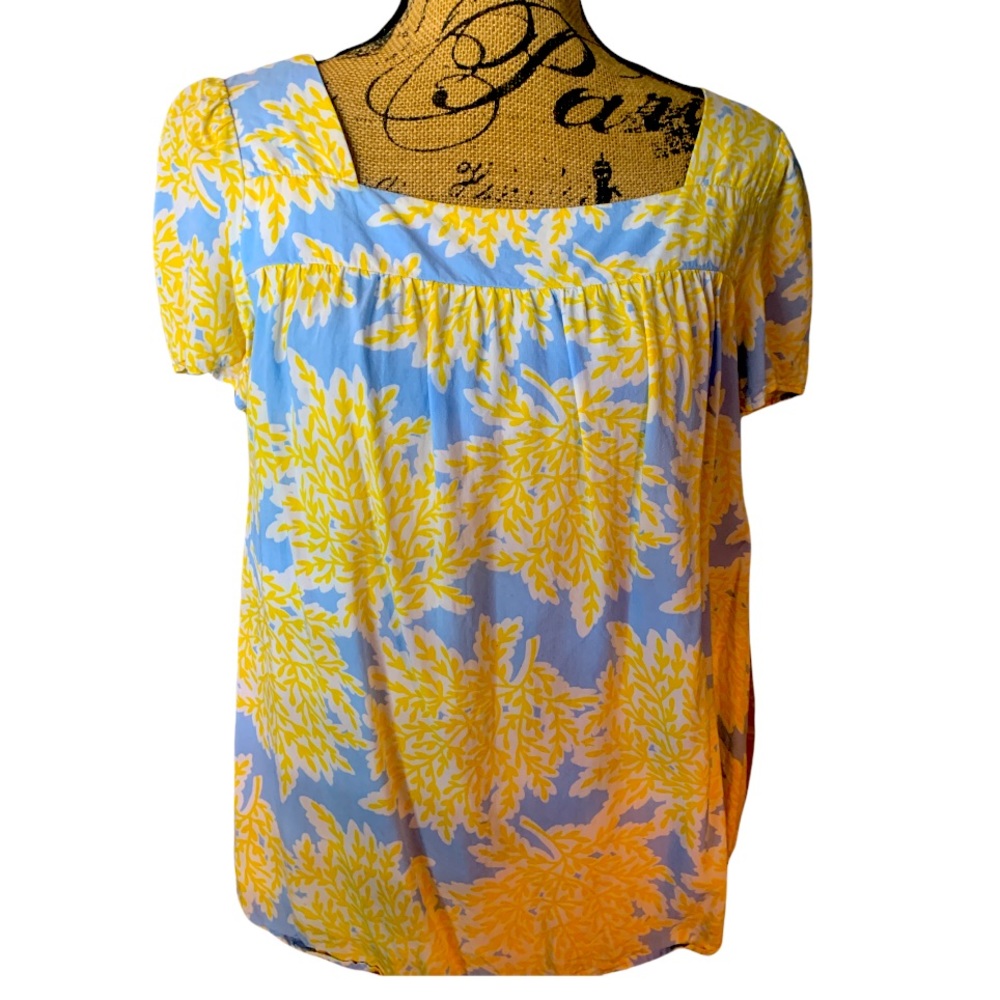 Crown & ivy square neck Hawaiian Style Floral Top Blouse Shirt M